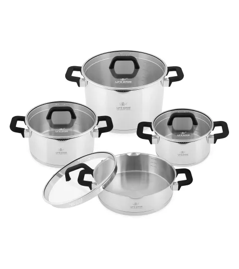 8-Pcs Cookware Set with Glass Lids and Bakelite Handles - Induction Compatible